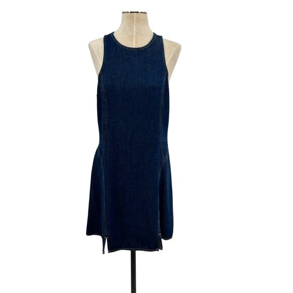 Re/Done Denim Split-Front Racerback Minidress Dress Blue Size Medium - Picture 2 of 14